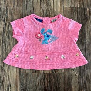 Vtg Y2K 2001 Blue’s Clues S/S Top 6-9 Months Pink Embroidered Blue & Periwinkle